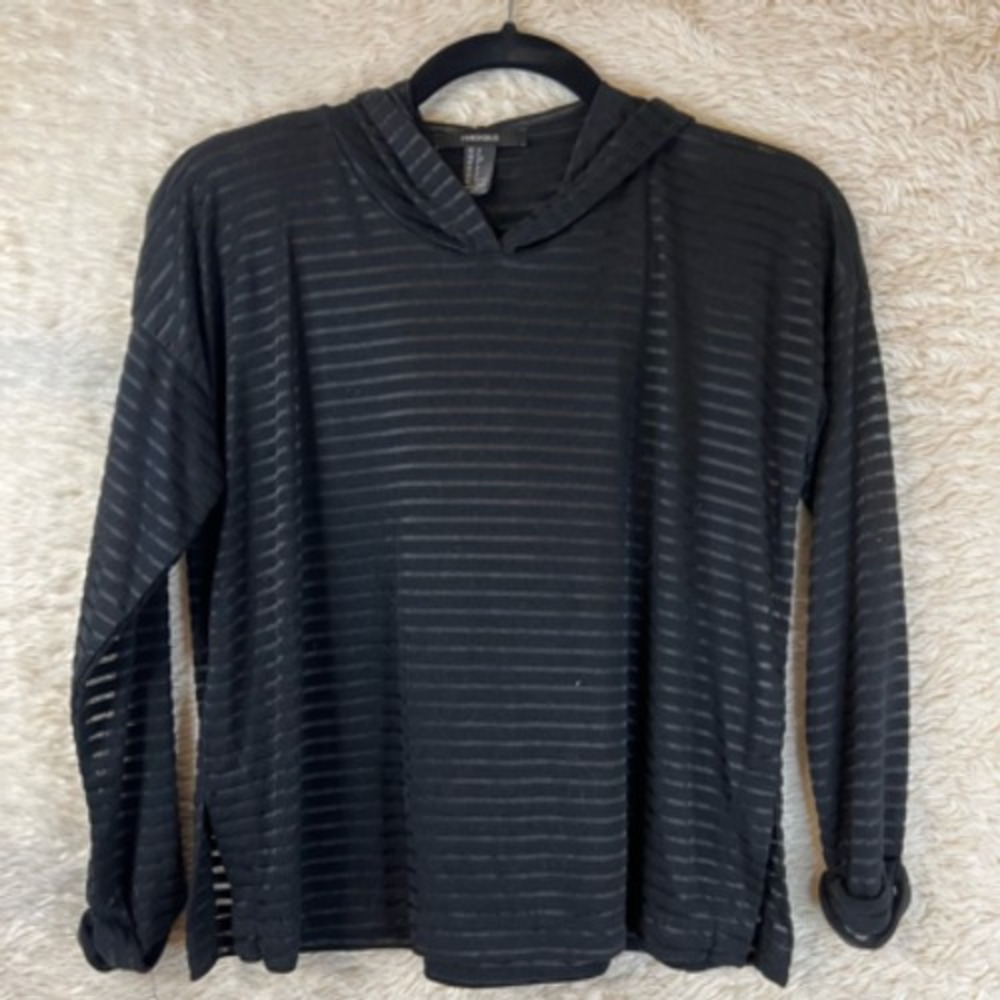 Forever 21 Women Pullover Hooded Activewear Black Stripe Long Sleeve Side Slit S